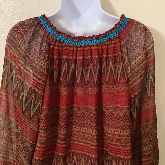 Joy Joy Bohemian Hippie Festival Colorful Boho Embroidered Red Peasant Blouse M - Picture 6 of 11